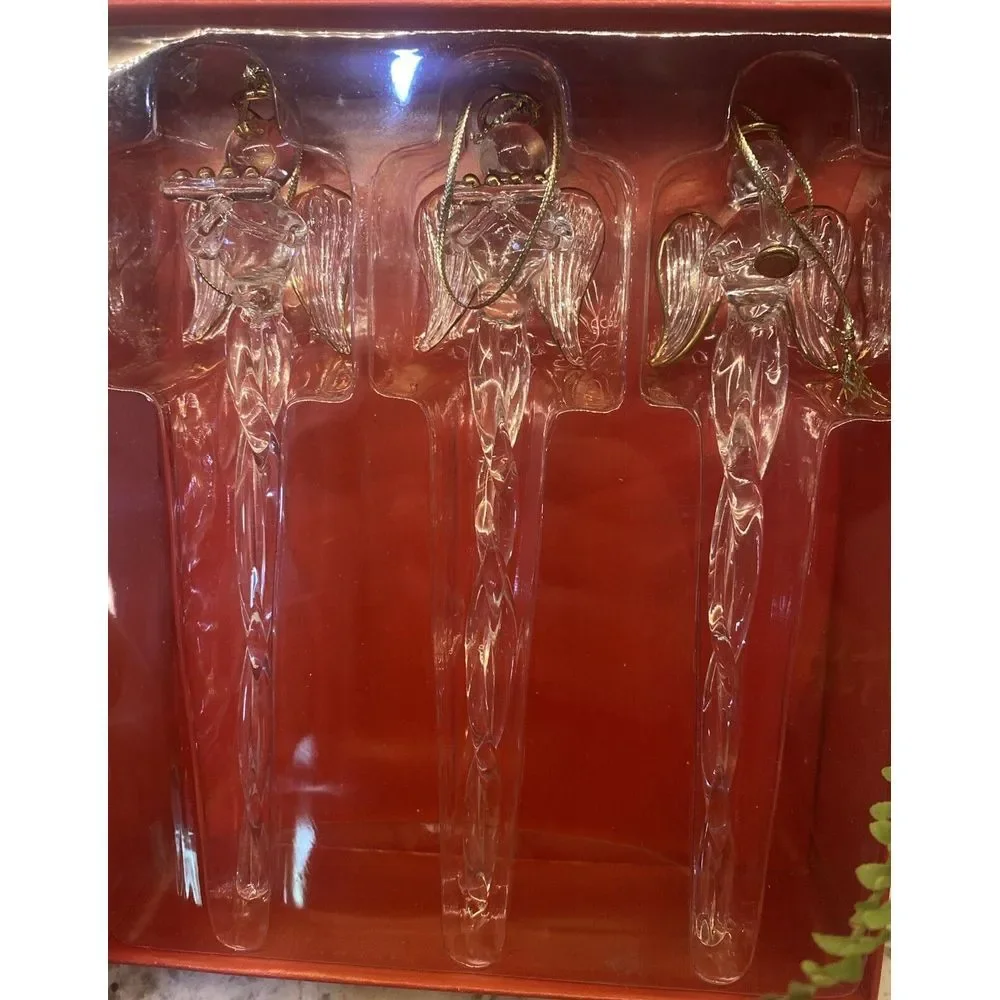 pier 1 Glass Icicle‎ Angle Ornaments Hand Made & Hand Painted. New 2 Box's